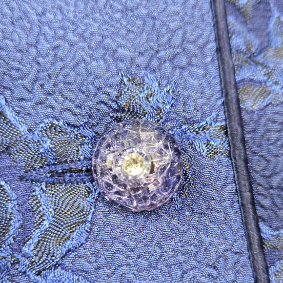 Vintage 80s Royal Blue Jacquard Skirt Suit Floral Formal Skirt Blazer Size 12P - Picture 7 of 16